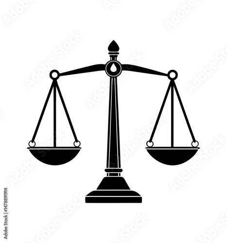 Elegant black silhouette of justice scales isolated on a pure white background