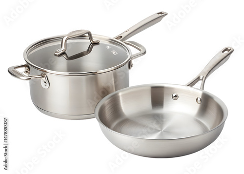 Premium High-Resolution Photo of Realistic Cooking Pot and Pan with Metallic Finishes, Professional Stock Image