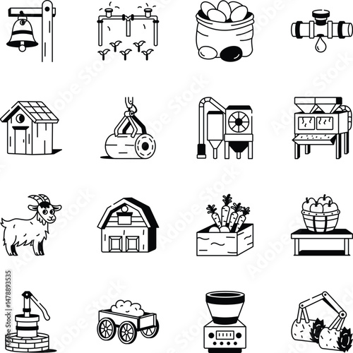 Bundle of Farming and Agriculture Hand Drawn Icons 
