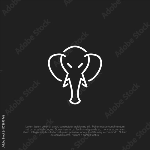 Stylized Minimalist Elephant Line Art on Dark Backdrop: A contemporary linear design evoking the animal kingdom, wildlife representation, and conservation themes effectively portrayed photo