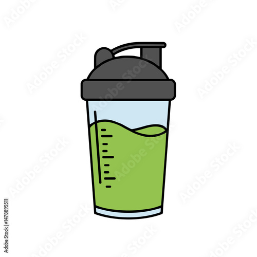 Green protein shaker bottle with measurement markings  