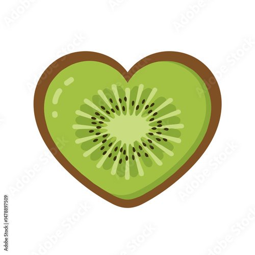 Heart-shaped kiwi fruit slice with vibrant green color