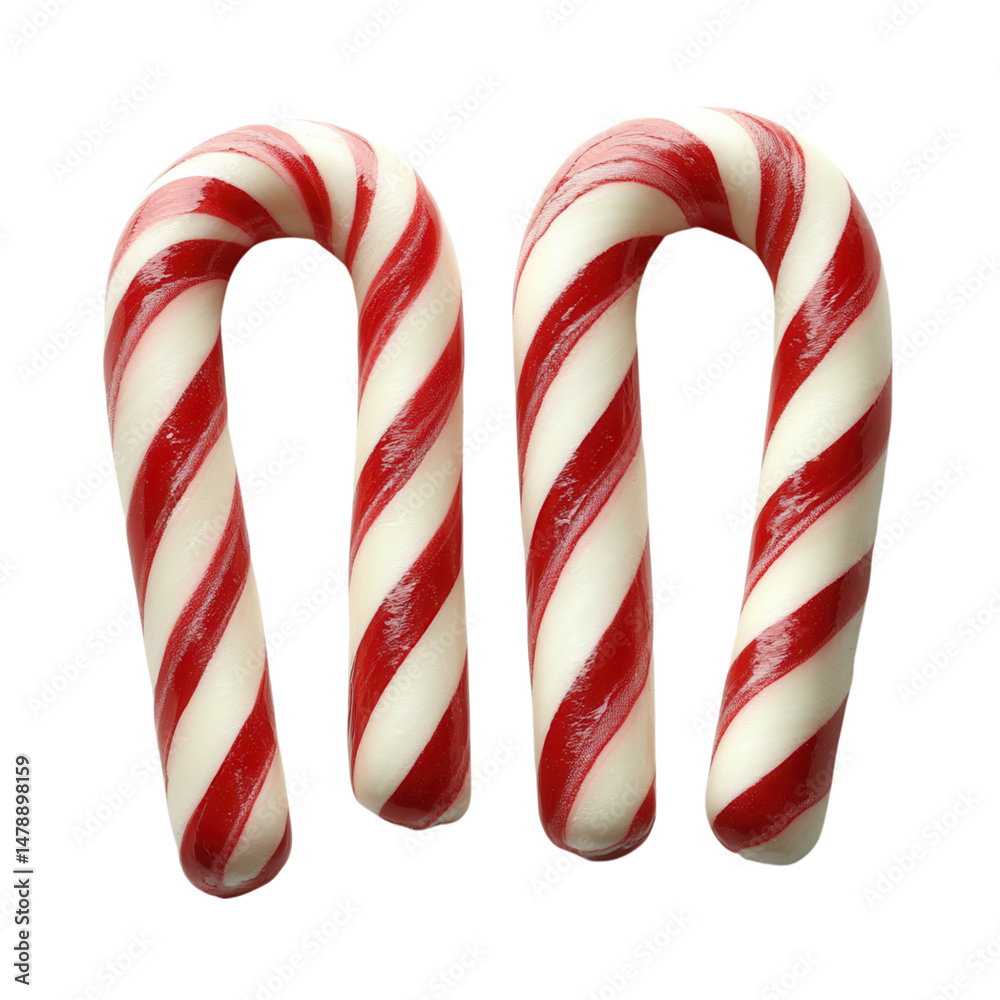 Fototapeta premium candy canes with red and white stripes on transparent background 