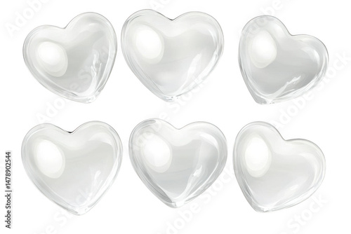 Hearts made of Glass Shine in the Dark Background, Glossy Theme