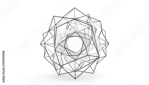 Intricate Geometric Structure with Interlocking Lines on White Background for Futuristic Designs