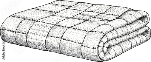 Hand-drawn Folded Quilt Sketch Illustration Vector
