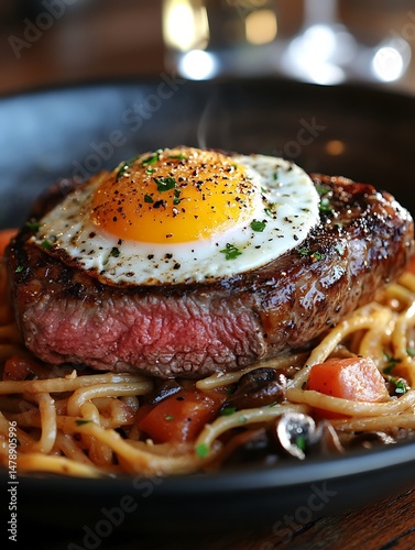 Steak and Eggs with Pasta