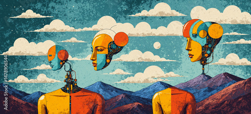 abstract AI robots human fu...