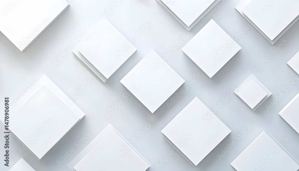 Fototapeta premium Abstract geometric design of overlapping white squares.