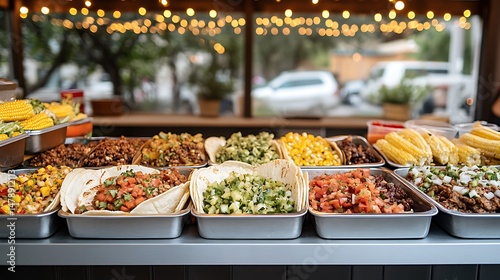 Variety of Fresh Tacos and Ingredients on Display