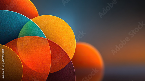 Overlapping circular shapes in warm tones, symbolizing unity and teamwork on a soft gradient background