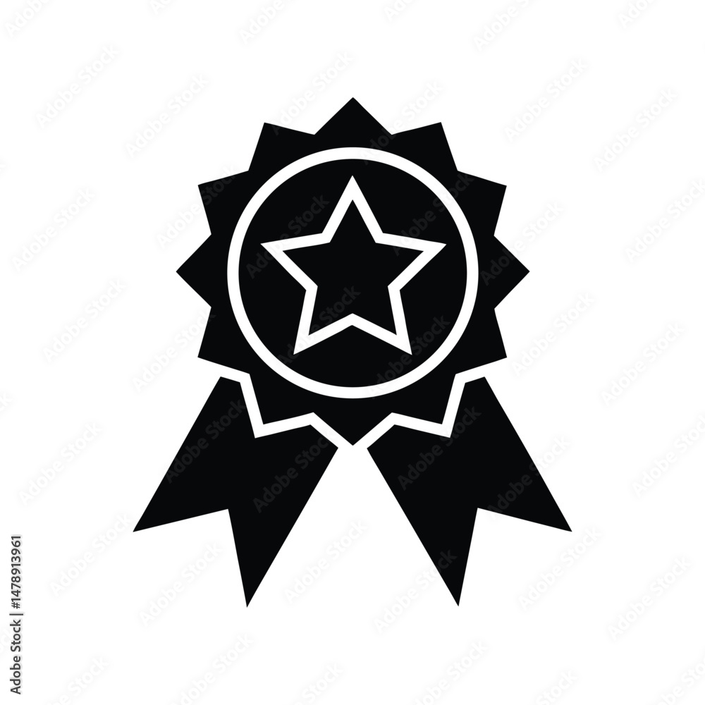 Silhouette art design of a star-shaped award badge with ribbon tails.eps Silhouette art design of a star-shaped award badge with ribbon tails.eps