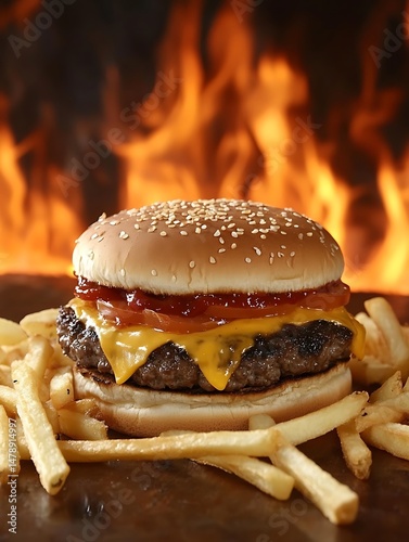 Delicious burger and fries