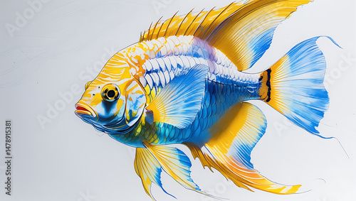 Vivid illustration of a colorful tropical fish with striking blue and yellow hues