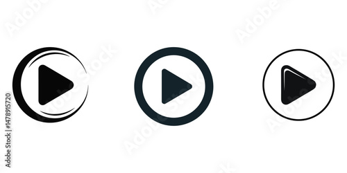 Play Icon set. Play button vector icon, Design of a play button inside a circle with black and white colors, Player button icon set. Elements for play streaming. Button icons. symbols for playback.