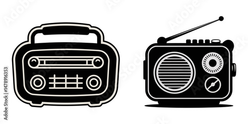 Radio set icon, Vintage Radio Icon, Flat Vintage radio icon, vintage cartoonish radio silhouette set, Solid icon vector illustration. For website design, logo, app, template, ui, etc. 