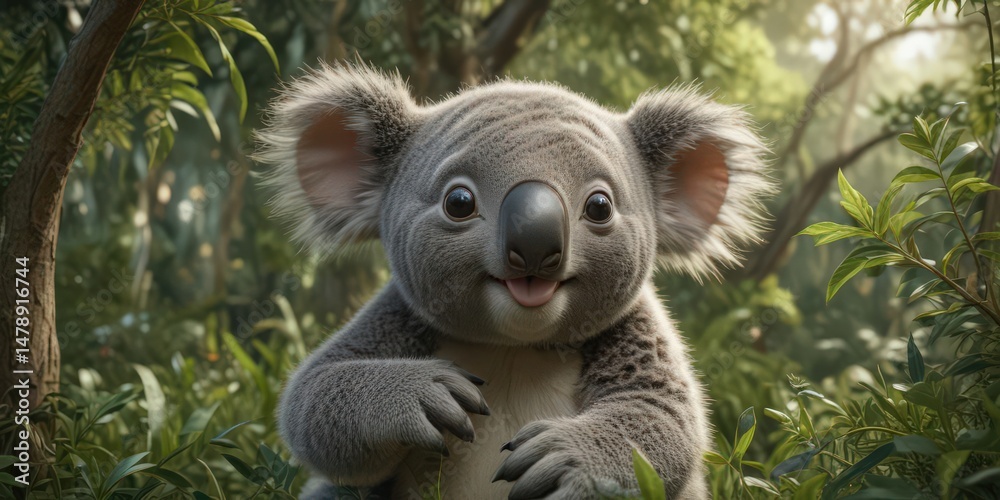 Fototapeta premium Charming koala infant playing amongst greenery, endlessly repeating , seamless, seamless vector, baby koala pattern