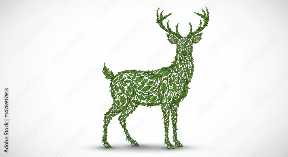 Obraz premium Green leaf deer illustration isolated