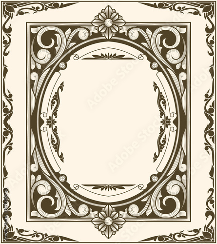 Drawn decorative ornate retro floral blank scroll template