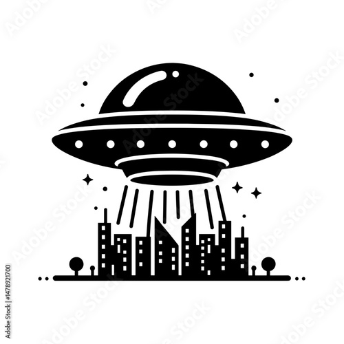 UFO over modern city skyline