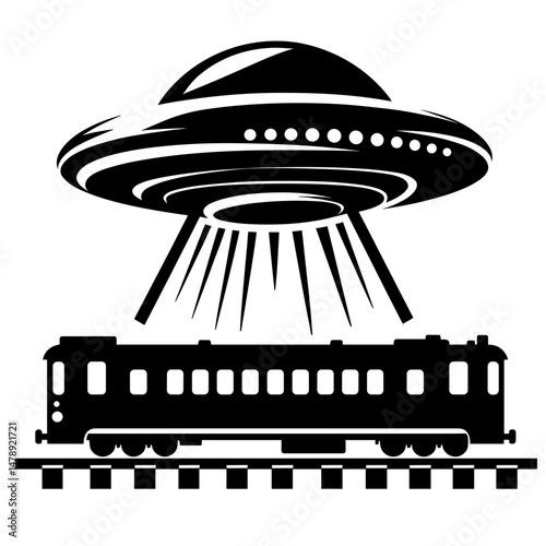 UFO abducting train on railway track