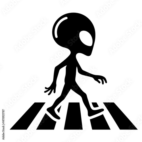 Alien walking on pedestrian crosswalk