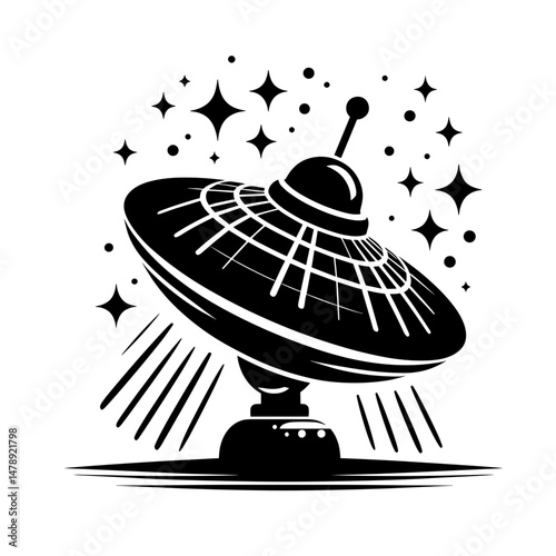 Futuristic satellite with glowing stars