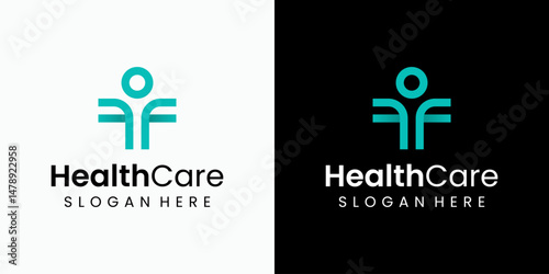 Medical cross vector logo design of person shape with modern, simple, clean and abstract style. Icon for business, health care and personal branding.