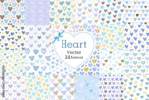 ブルーのハート柄の様々な模様のシームレスベクタースウォッチパターン