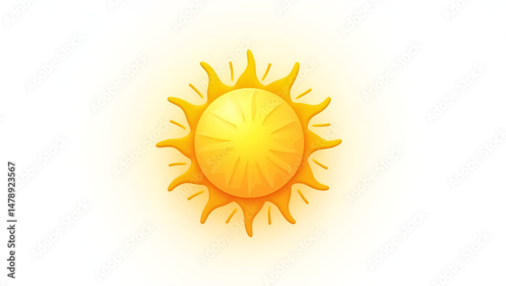 Fototapeta premium Stylized Bright Yellow Sun Vector Symbol with Radiating Rays and Minimalist Icon Design