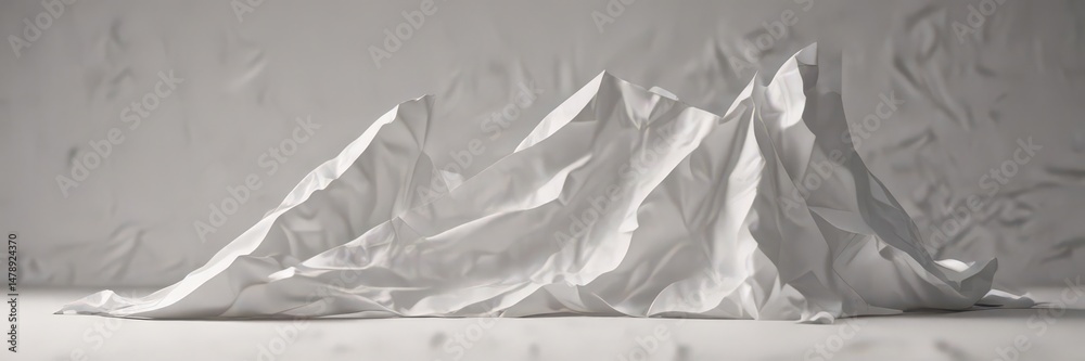 Fototapeta premium Intricate folds and shadows on a crumpled sheet of white paper , light, damaged