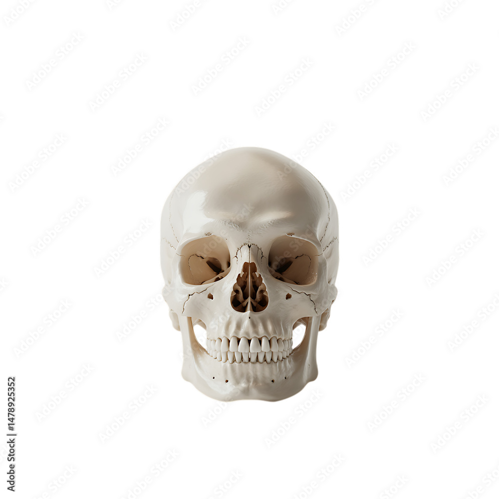 Obraz premium A realistic human skull isolated on a white background with detailed bone structure