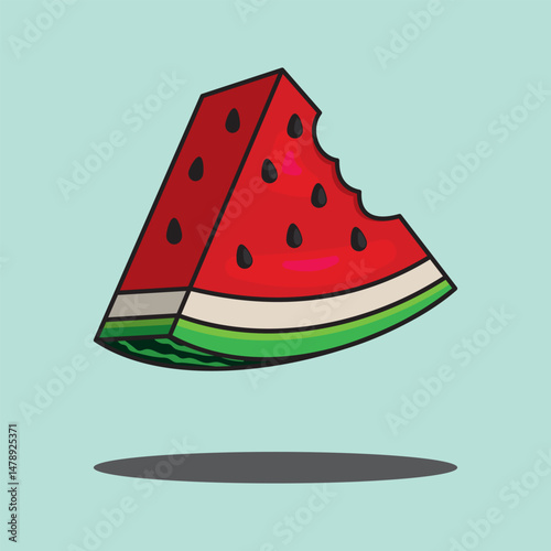Cartoon Watermelon Slice with Bite – Minimal Summer Fruit Illustration on Light Background