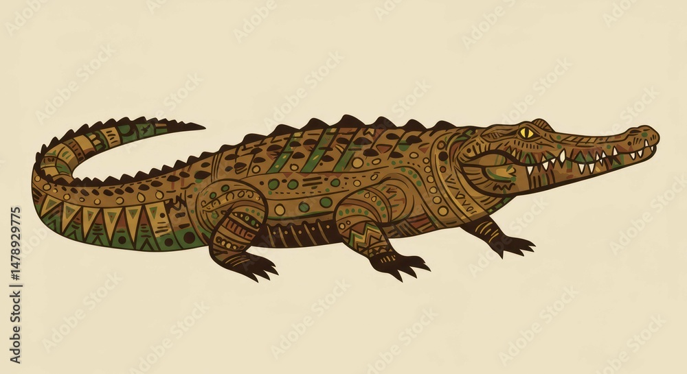 Fototapeta premium Decorated alligator illustration with vintage style