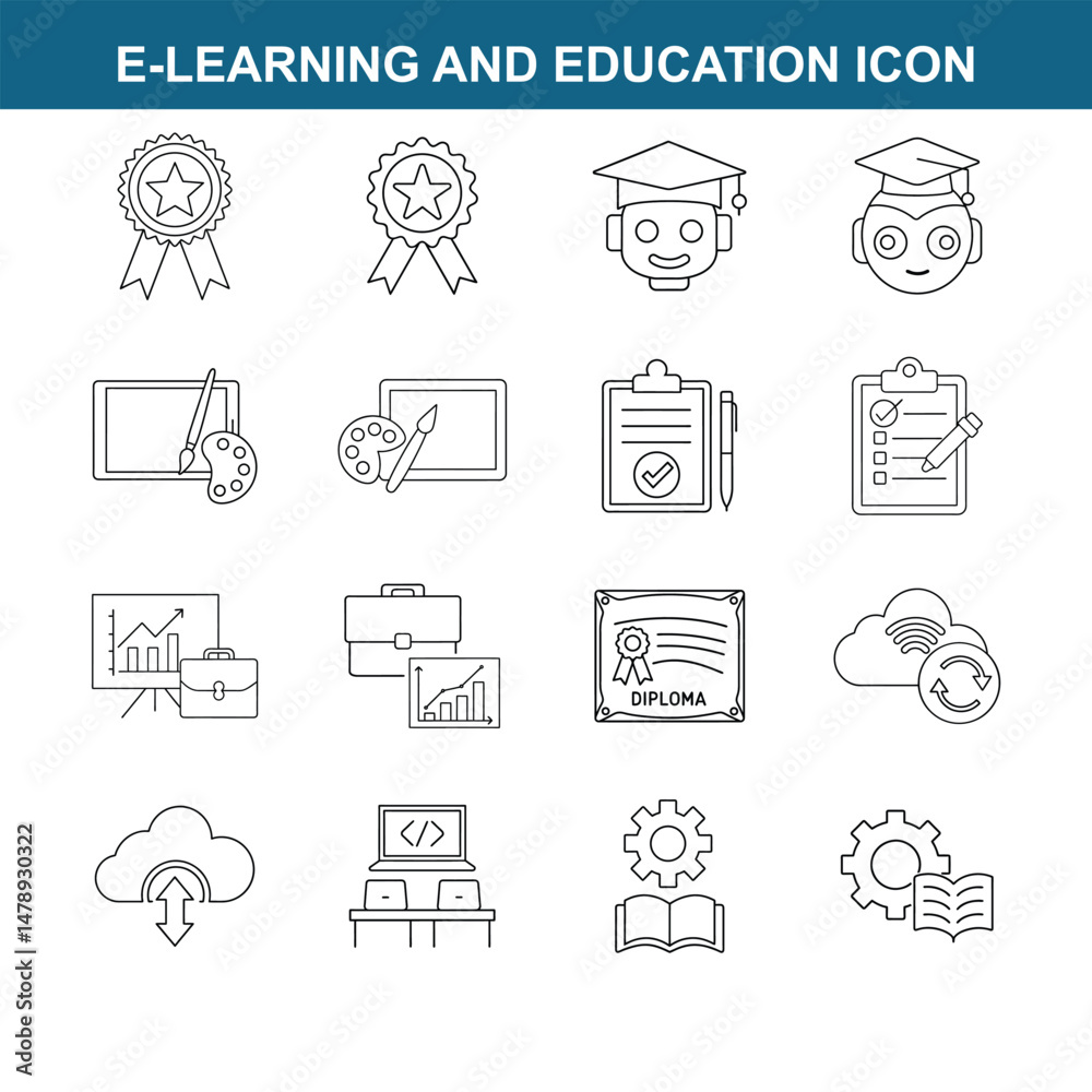 Fototapeta premium e-learning and education icon line art on white background
