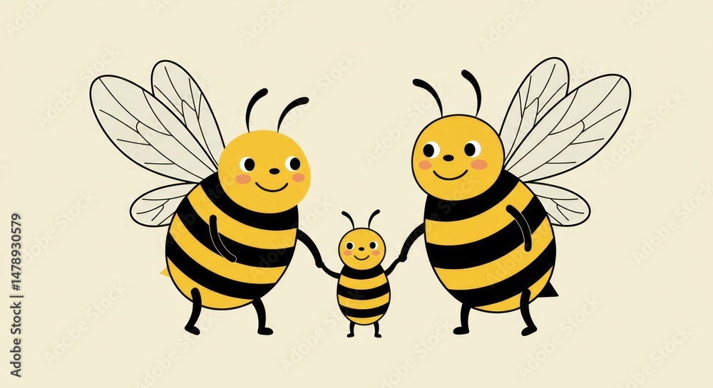 Illustration of a happy bee family together Illustration of a happy bee family together