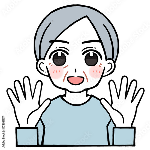 10を出す老人男性のイラスト
