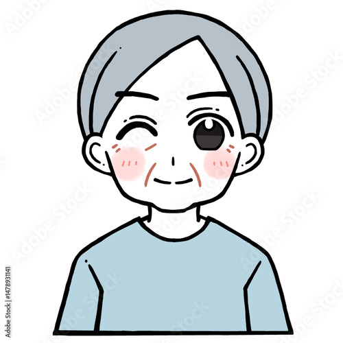 ウインクで微笑む老人男性のイラスト