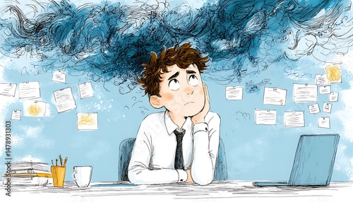 Boy Stressed Over Work at Desk