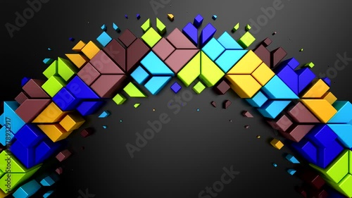 Geometric Shapes Form a Wave. Abstract motion, 3d rendering, 4k resolution
