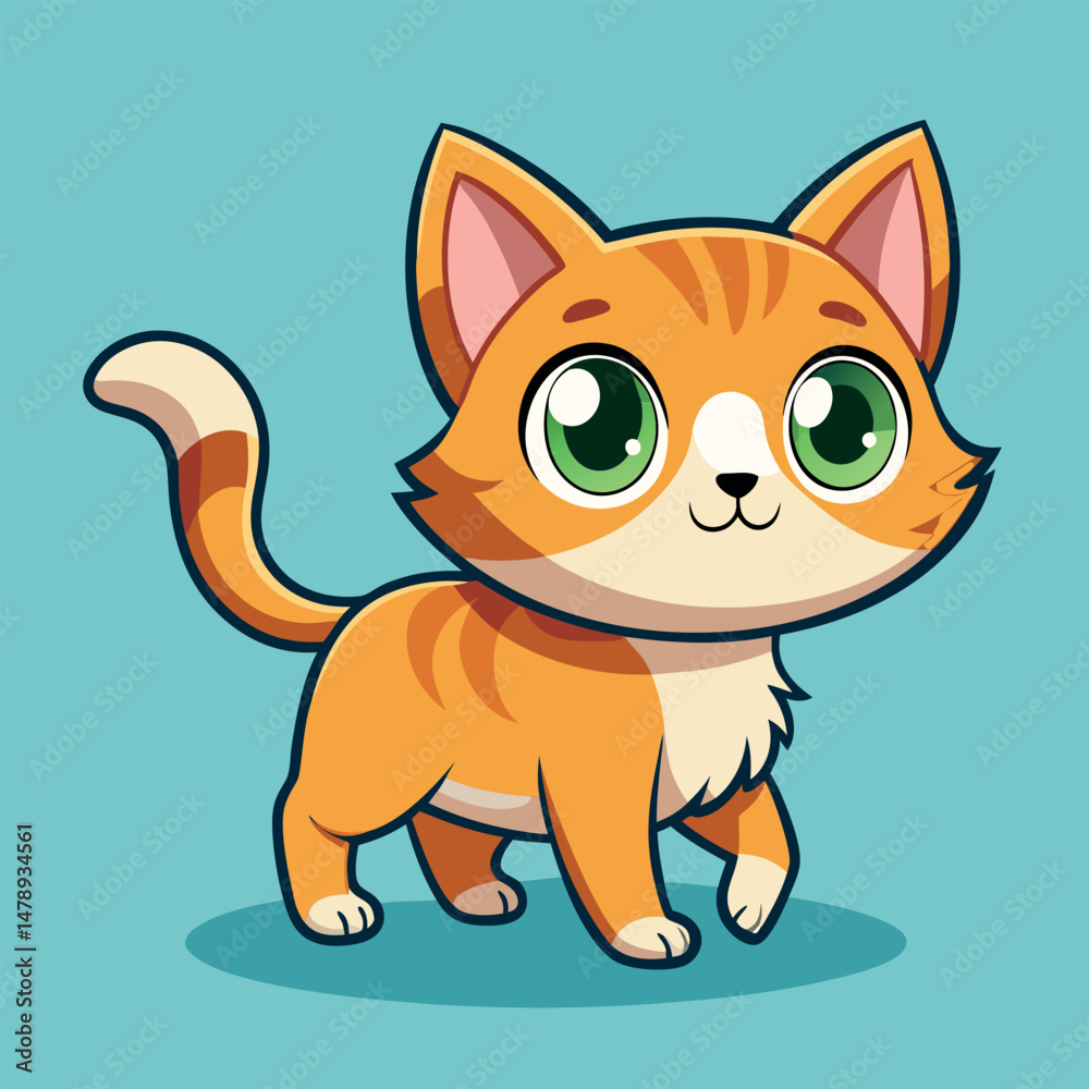 Fototapeta premium Vector illustration of a cute cartoon cat with big eyes