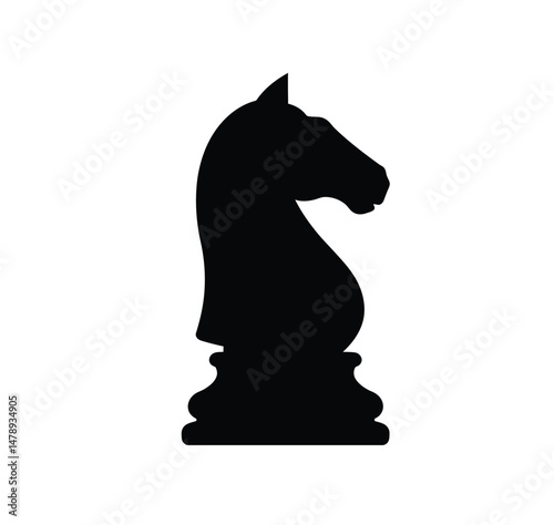 Chess knight silhouette. Image shows a black silhouette of a knight chess piece. Vector clipart illustration design.