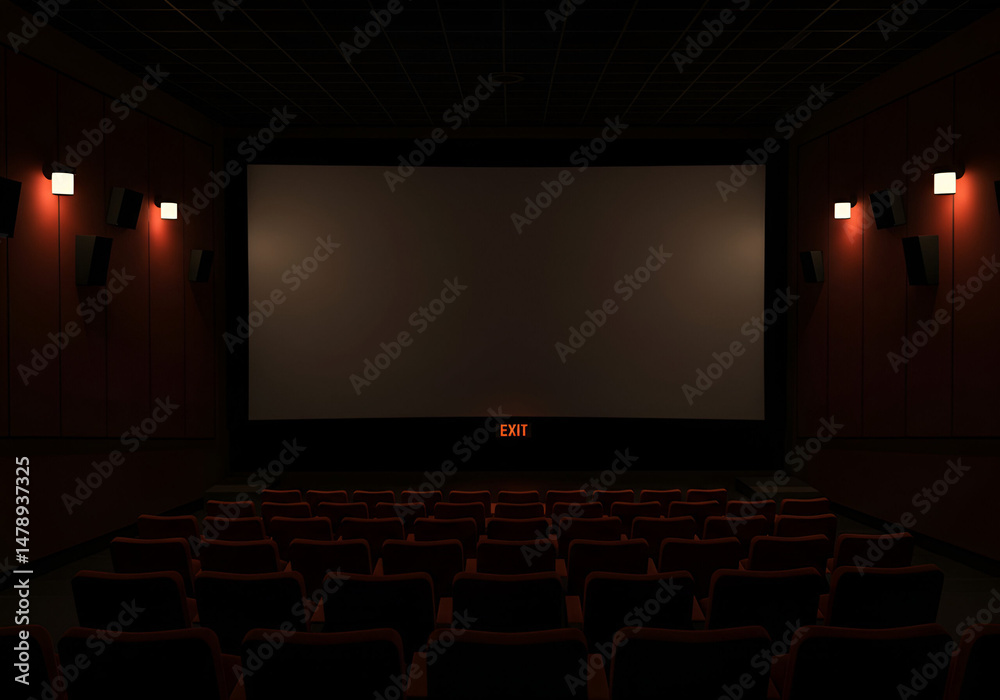 Fototapeta premium Empty Movie Theater at Night, Ready for a Show