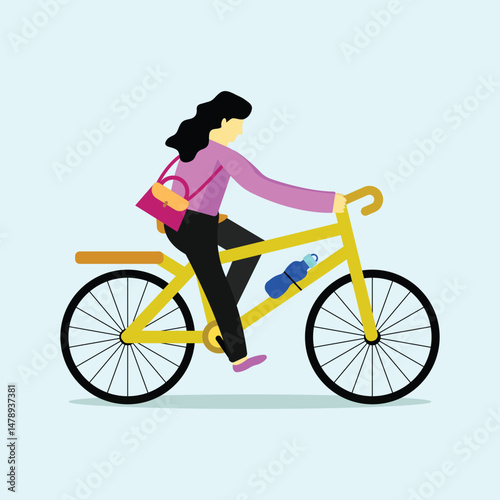 Someone riding a yellow bike to work