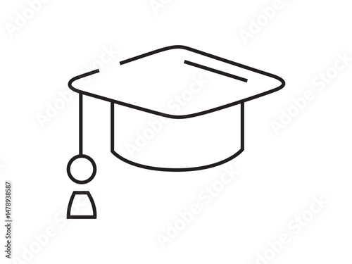 Educational icon cap with a tassel. Graduation student black cap for college
