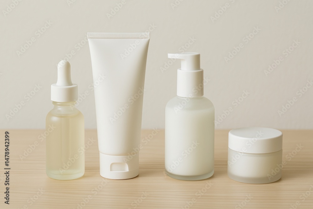 Minimalist skincare product display. Minimalist skincare product display.
