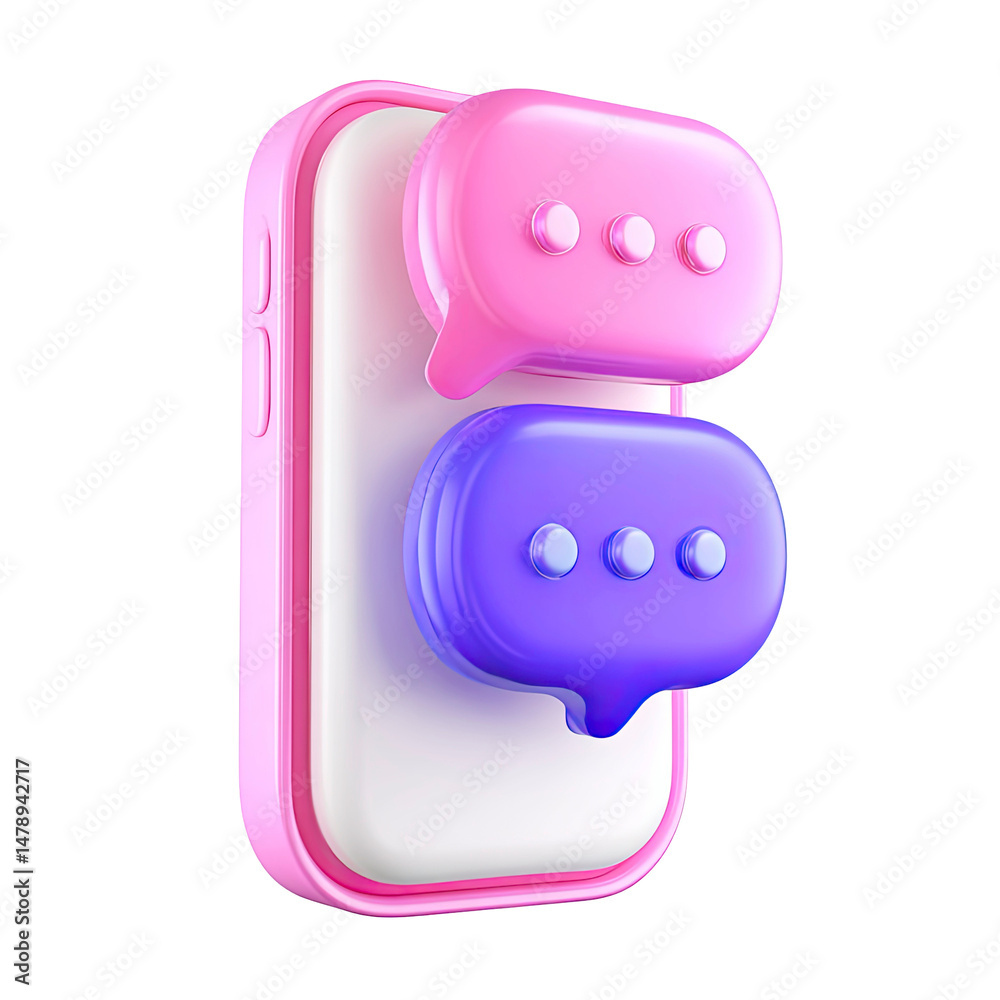 Fototapeta premium 3D Render of Pink and Purple Speech Bubbles on Smartphone on transparent background