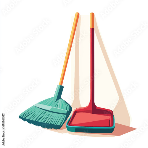 a broom and dustpan set in a storage corner