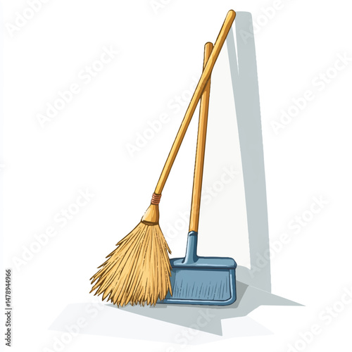 a broom and dustpan set in a storage corner