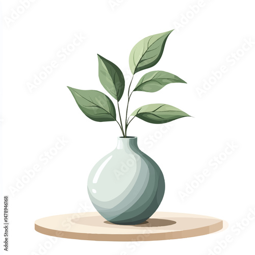 a ceramic vase with leaves on a coffee table 